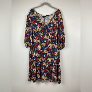 ELOQUII Elements Plus Size Knot Front Floral Print Flounce Dress, Size 20